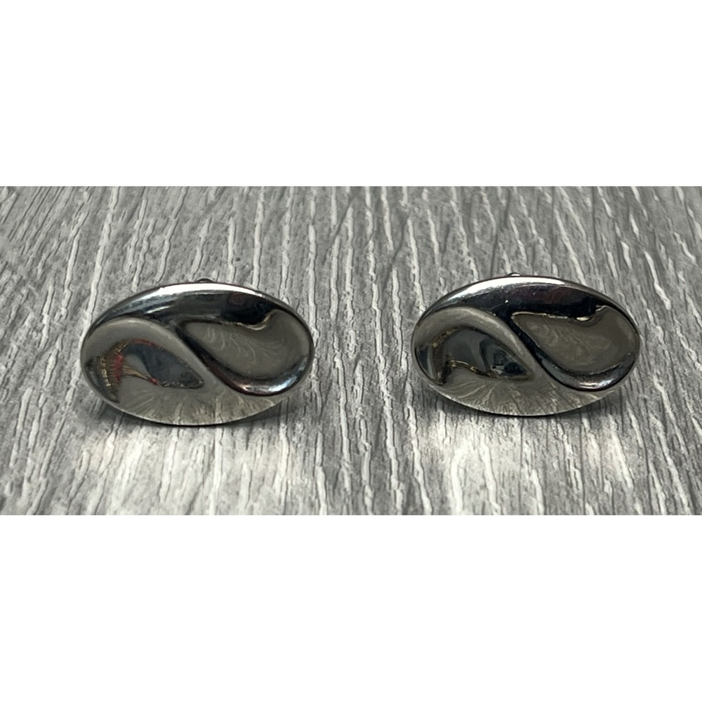 Elegant Silver Tone Oval Swirl Design‎ Cufflinks Men's Formal Accessory